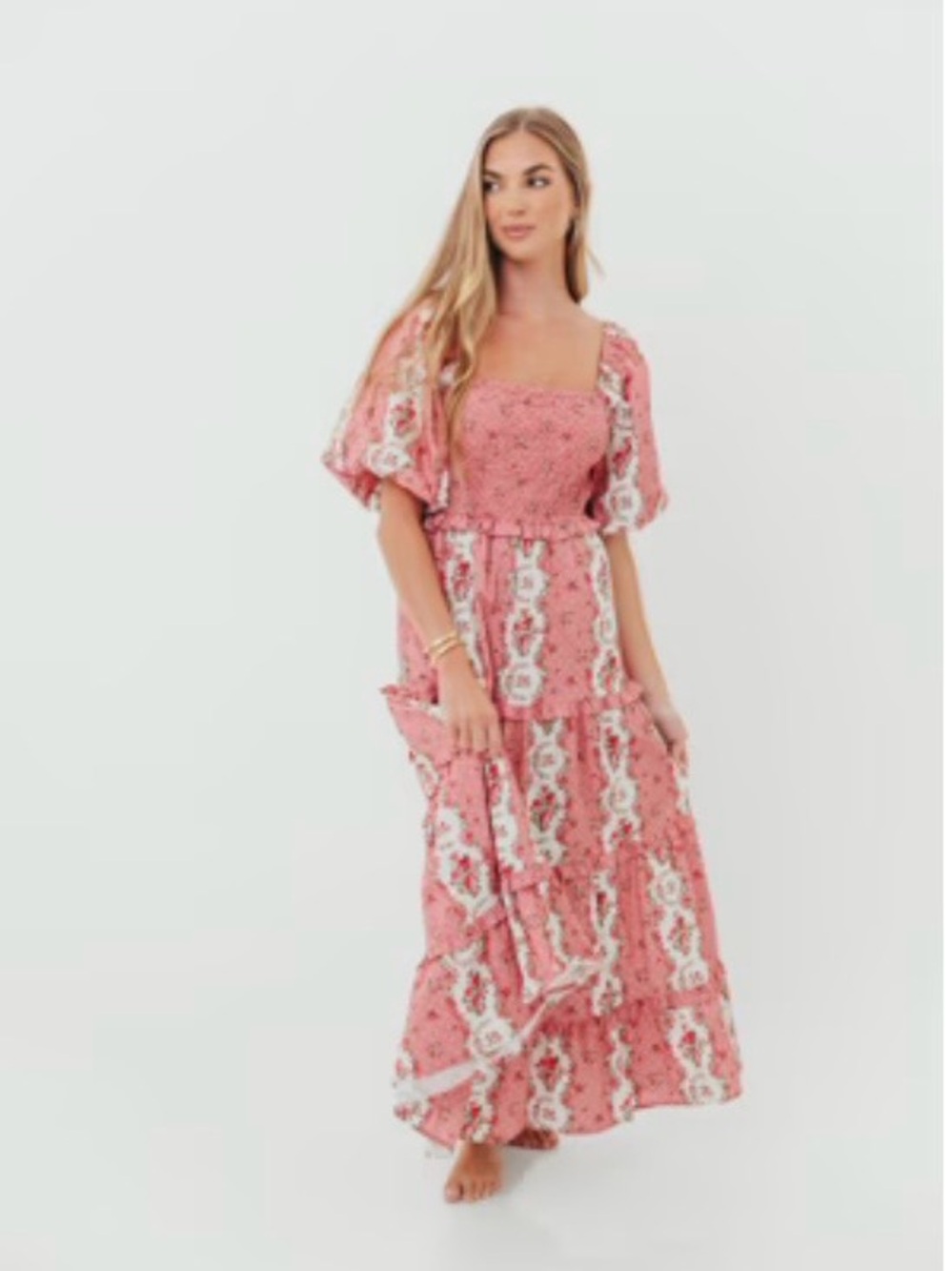 Worth Collective Caridee floral print maxi mauve cottage core, tea party smocked